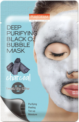 Пузырьковая очищающая маска для лица Purederm Deep Purifying Black O2 Bubble Mask Charcoal